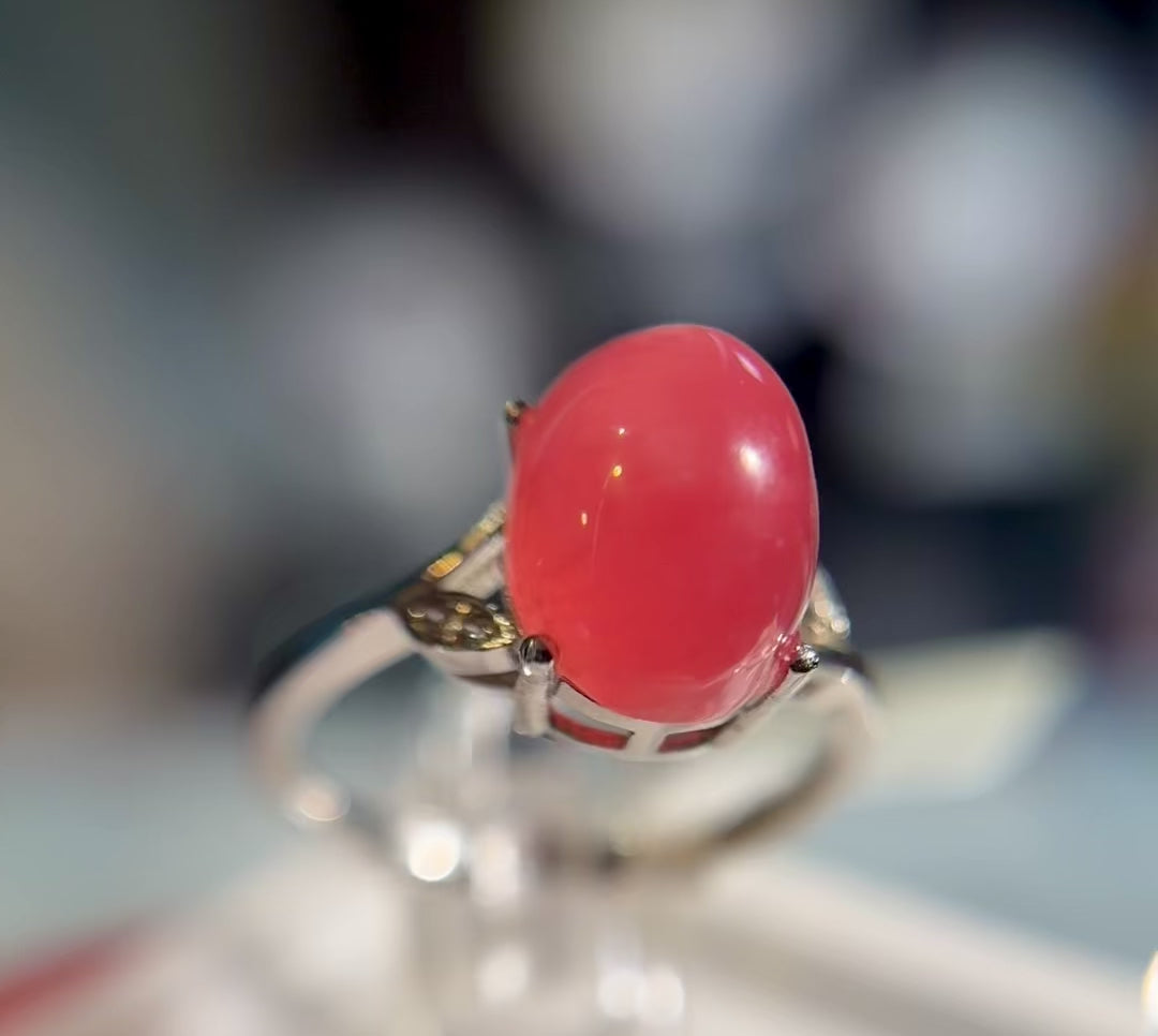 仙女冰种红纹石戒指 Fairy-Style Icy Rhodochrosite Ring