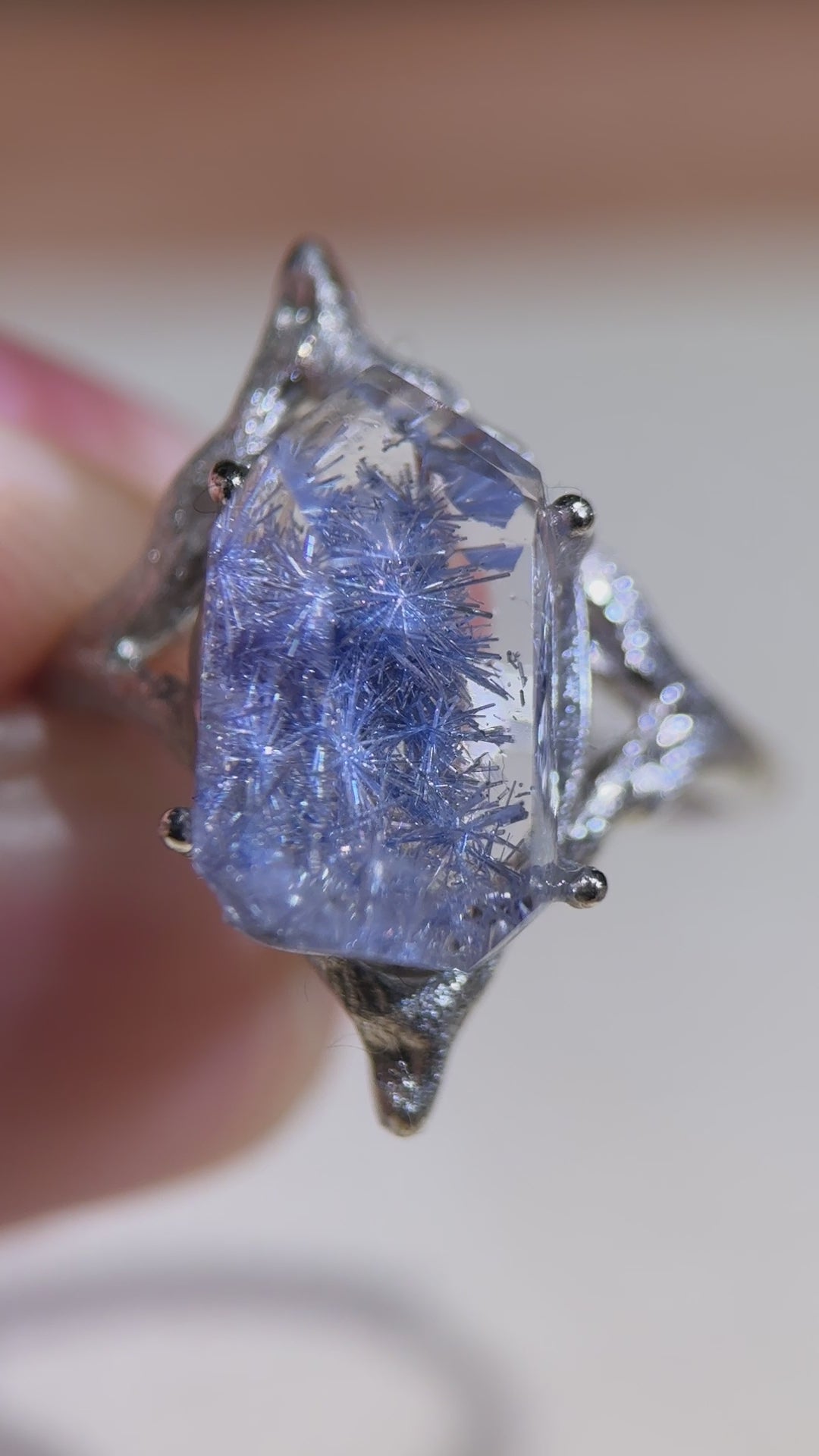 Dumortierite Ring 蓝线石双尖925银戒指（可调节指围）