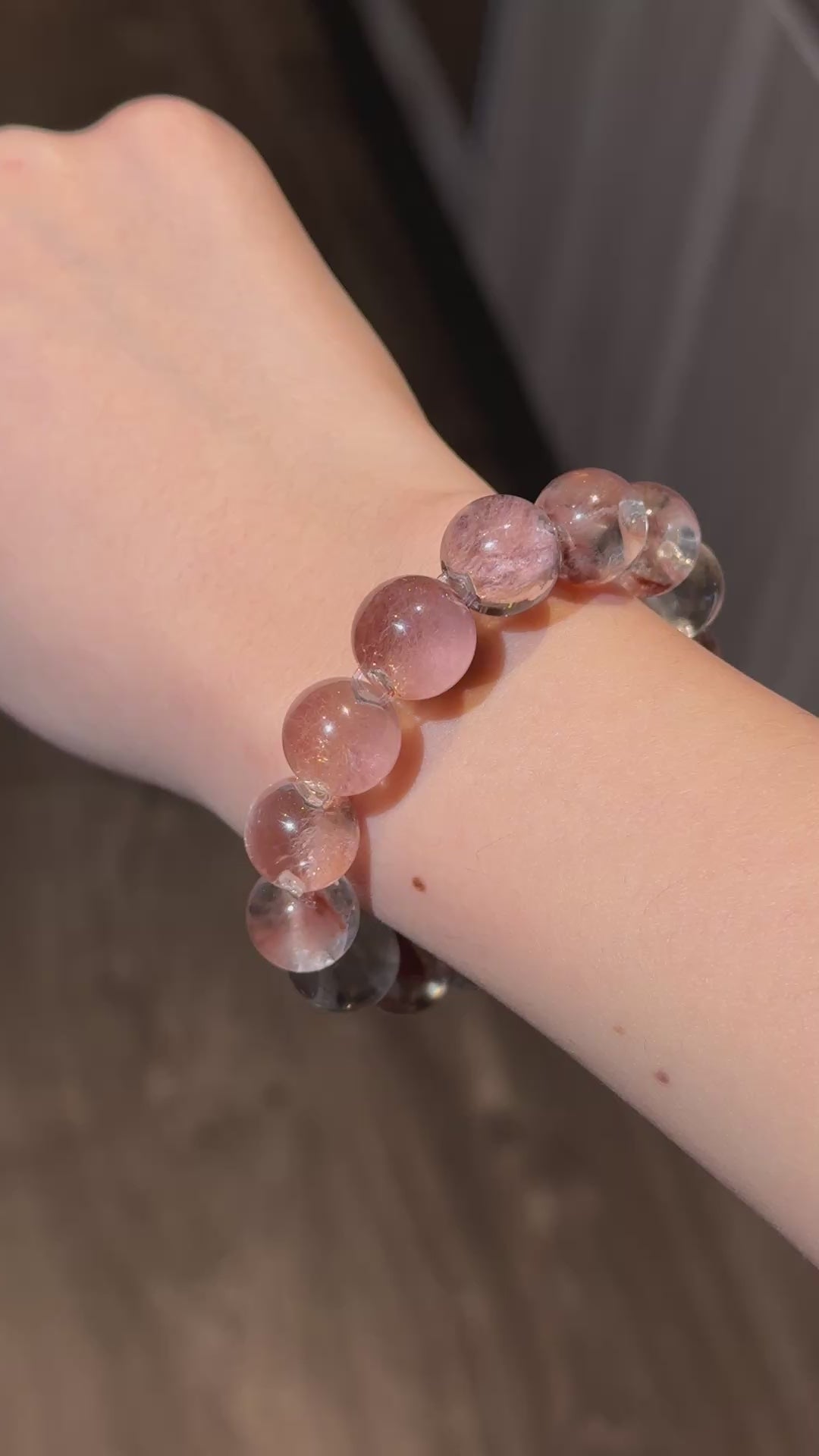 Rose-Pink Colorful Rabbit Hair Quartz 烟紫火焰兔毛15cm手围（12.7mm➕）