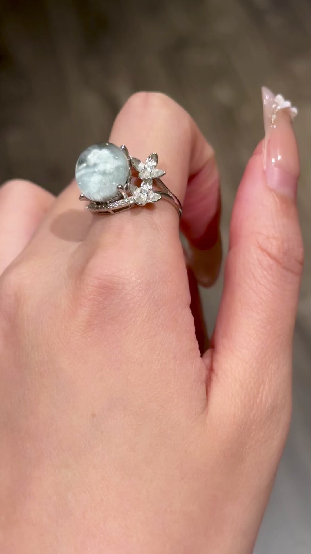 Blue Rabbit Hair Quartz Ring
淡蓝雪绒花蓝兔毛戒指💍